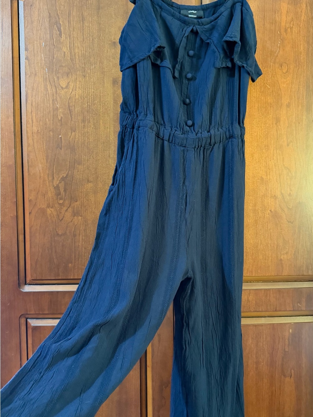 Casual Wide-Leg Navy Jumpsuit with Button Front